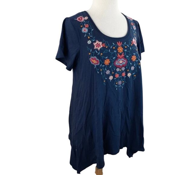 Terre Bleue Blue Embroidered Sharkbite Hem Scoop Neck Tunic Top Women’s Size XL - Picture 4 of 7